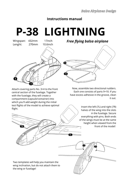 P 38 LIGHTNING  (DXF FOR LASER + PDF INSTRUCTION)