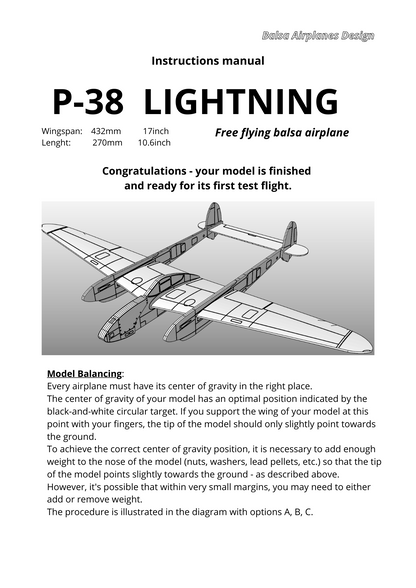 P-38 LIGHTNING   (SHORT KIT + PRINTED INSTRUCTION)