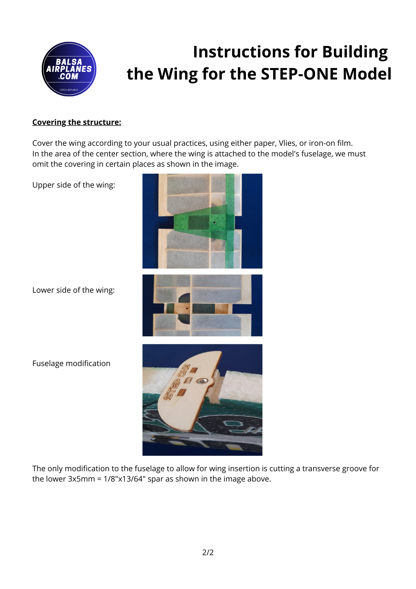 CONSTRUCTION WING FOR AIRPLANE "STEP-ONE"